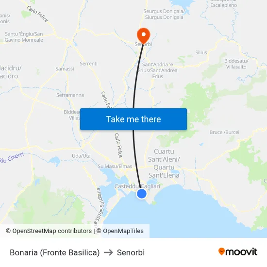 Bonaria (Opposite Basilica) to Senorbì map