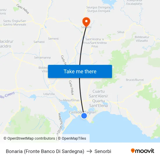 Bonaria (Opposite Banco Di Sardegna) to Senorbì map