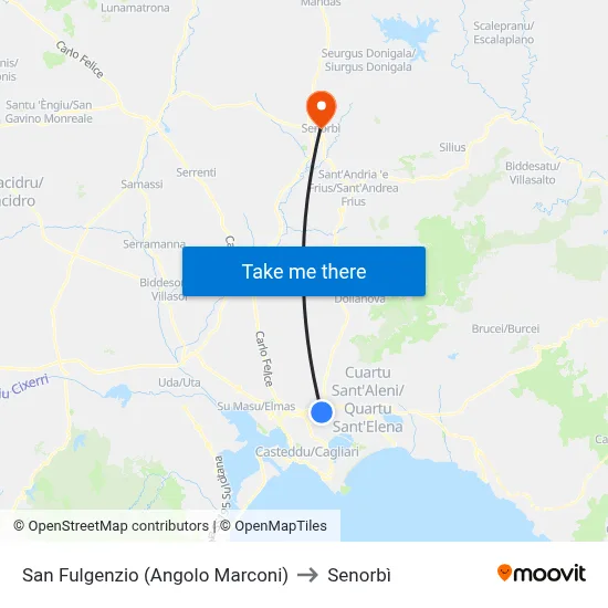 San Fulgenzio (Corner of Marconi) to Senorbì map