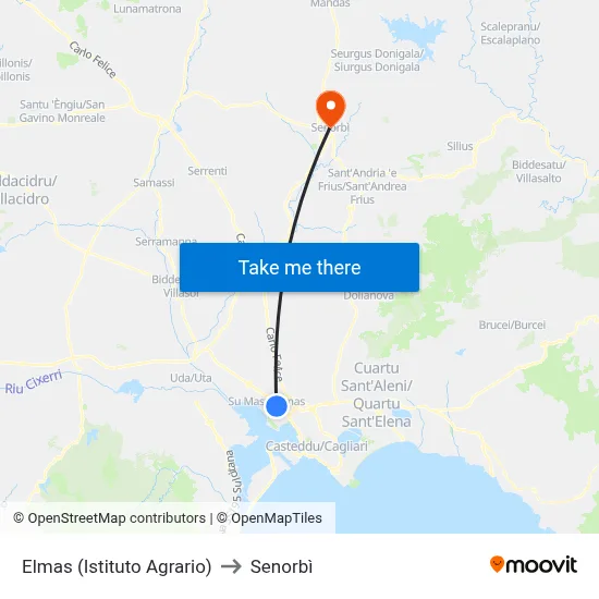 Elmas (Agricultural Institute) to Senorbì map
