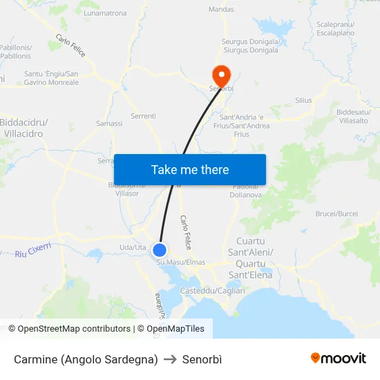 Carmine (Sardegna Corner) to Senorbì map