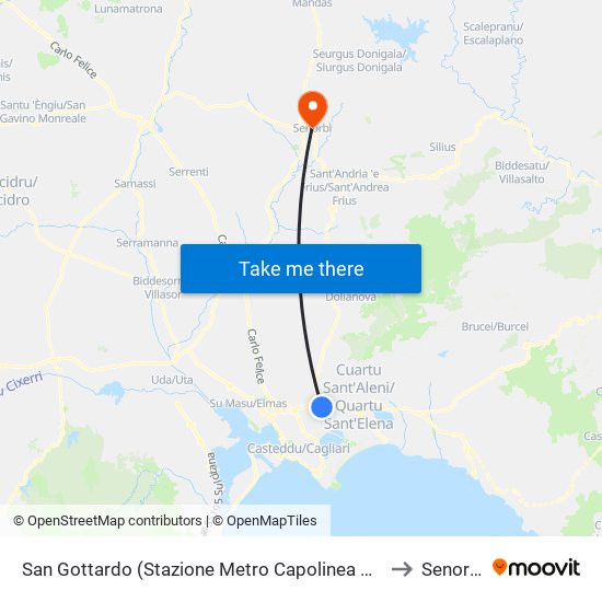 San Gottardo (Stazione Metro) to Senorbì map