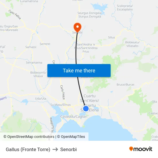 Gallus (Facing Tower) to Senorbì map