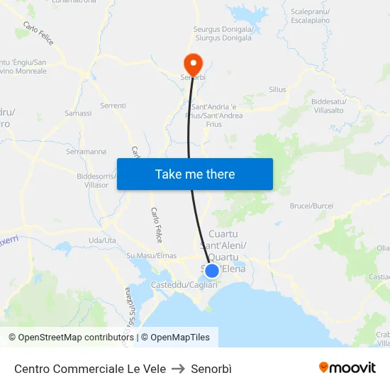 Le Vele Shopping Center to Senorbì map