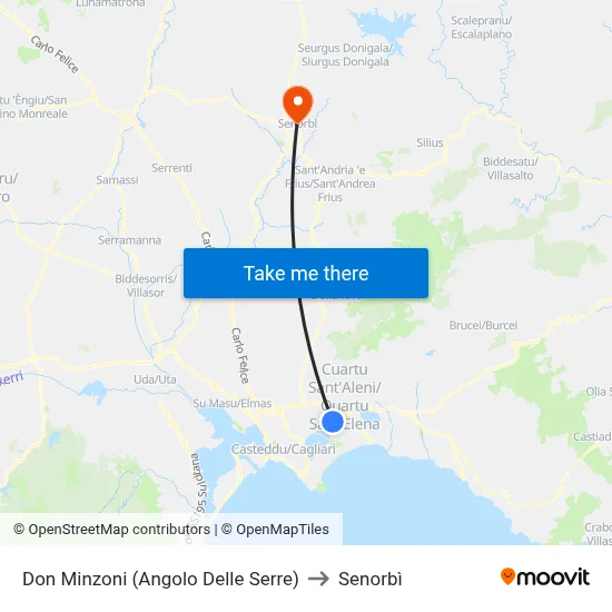 Don Minzoni (Corner Delle Serre) to Senorbì map
