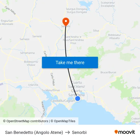 San Benedetto (Corner of Athens) to Senorbì map