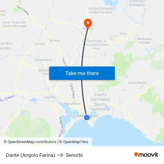 Dante (Corner Farina) to Senorbì map