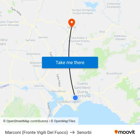 Marconi (Opposite Fire Station) to Senorbì map