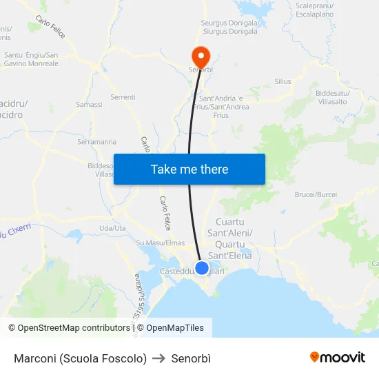 Marconi (Foscolo School) to Senorbì map