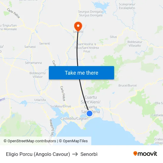 Eligio Porcu (Corner of Cavour) to Senorbì map