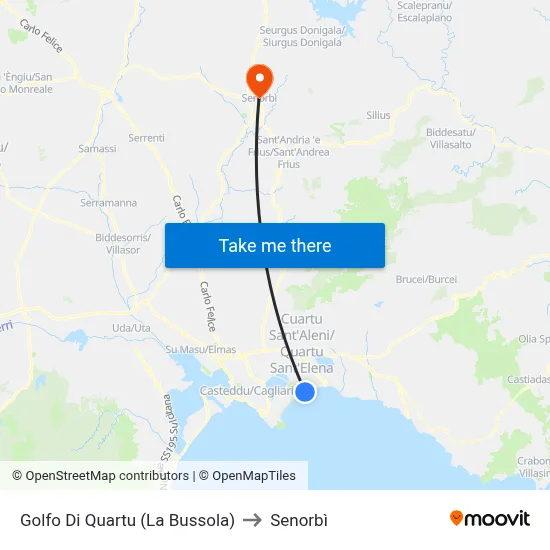 Gulf of Quartu (The Compass) to Senorbì map