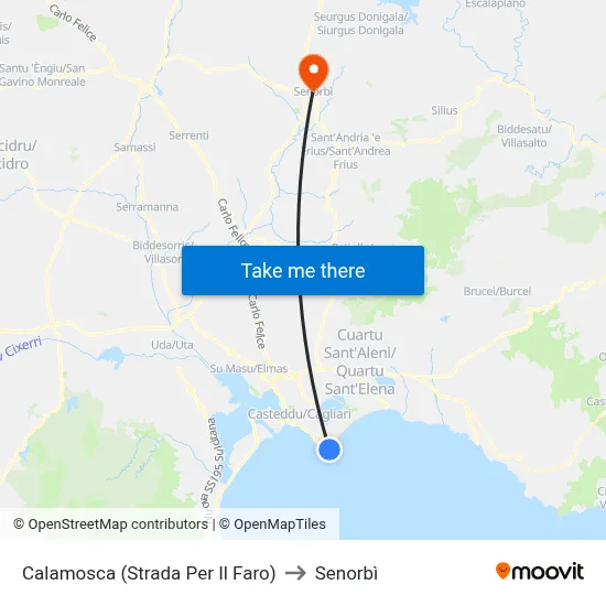 Calamosca (Road to the Lighthouse) to Senorbì map