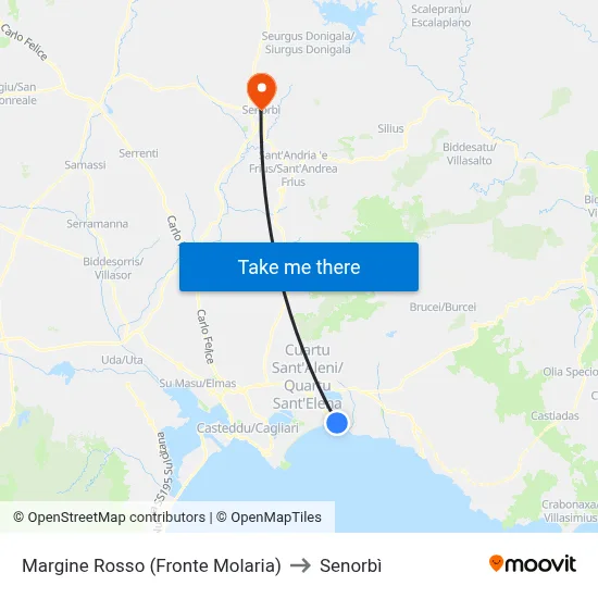 Margine Rosso (Across from Molaria) to Senorbì map
