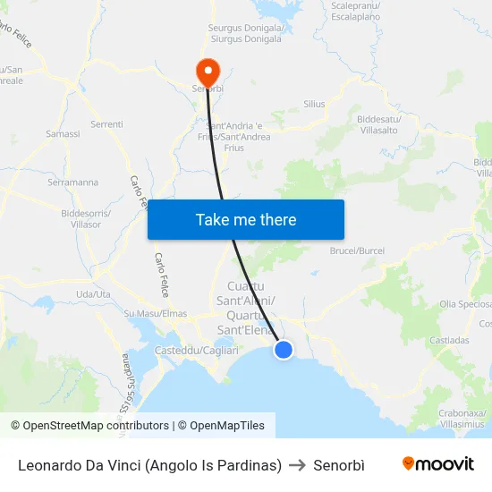 Leonardo Da Vinci (Corner of Is Pardinas) to Senorbì map