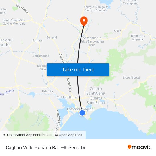 Cagliari Viale Bonaria Rai to Senorbì map