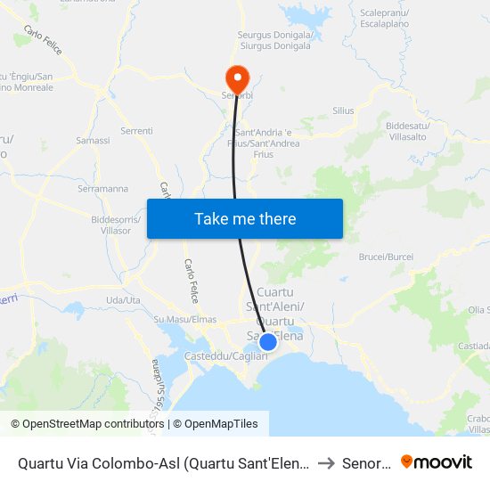 Quartu Via Colombo-Asl (Quartu Sant'Elena) to Senorbì map