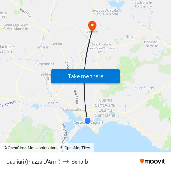 Cagliari (Piazza D'Armi) to Senorbì map