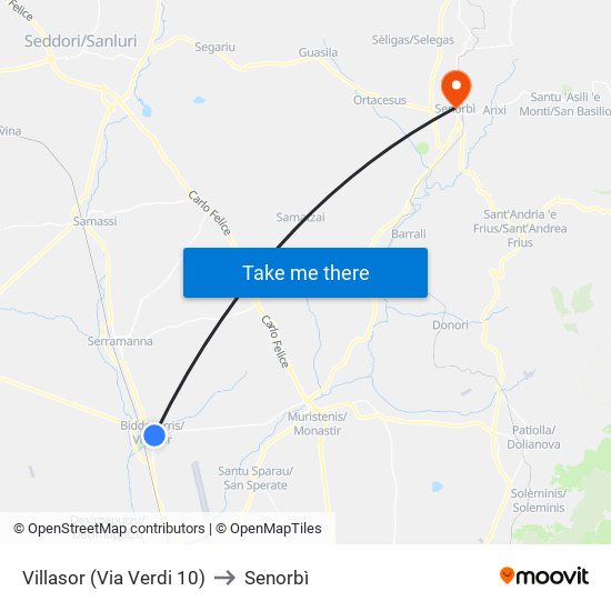 Villasor (Via Verdi 10) to Senorbì map