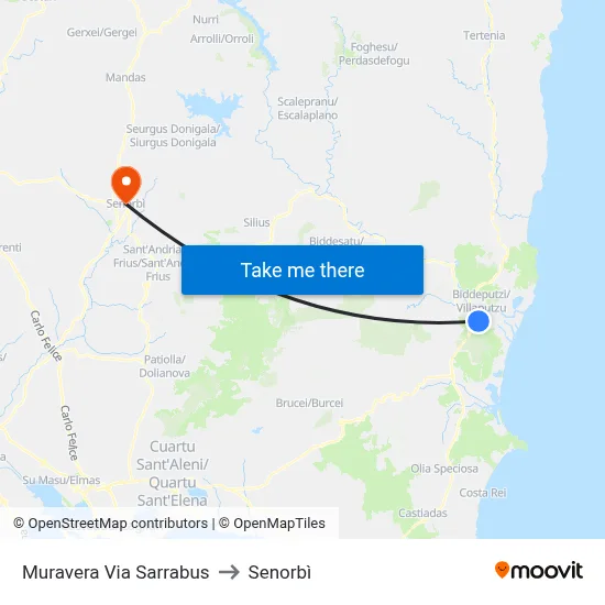 Muravera Sarrabus Street to Senorbì map
