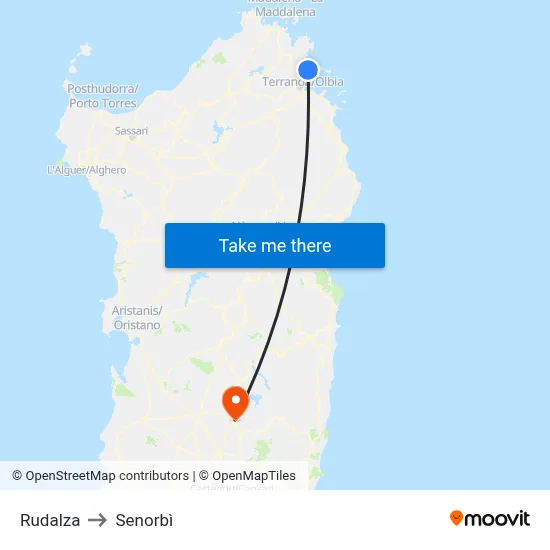 Rudalza to Senorbì map