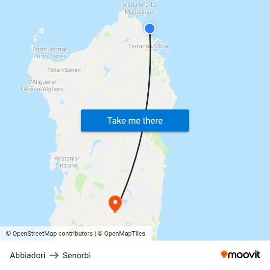 Abbiadori to Senorbì map