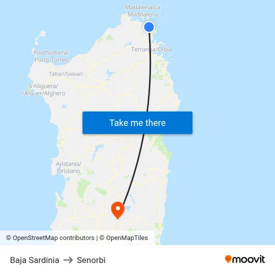 Baja Sardinia to Senorbì map