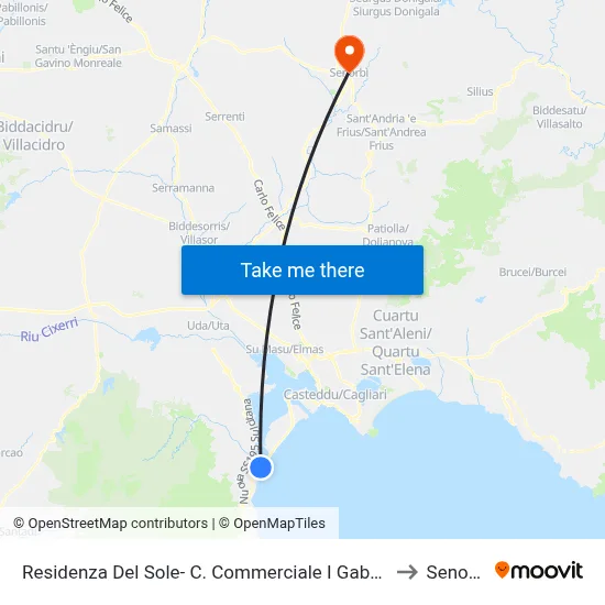 Residenza Del Sole - I Gabbiani Shopping Center to Senorbì map
