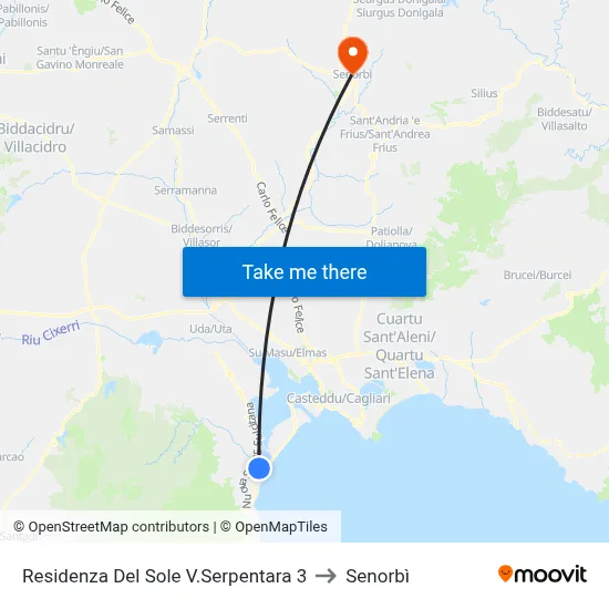 Residenza Del Sole V.Serpentara 3 to Senorbì map