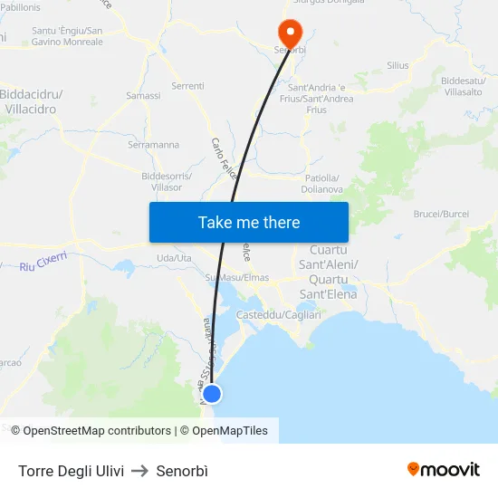 Torre Degli Ulivi to Senorbì map