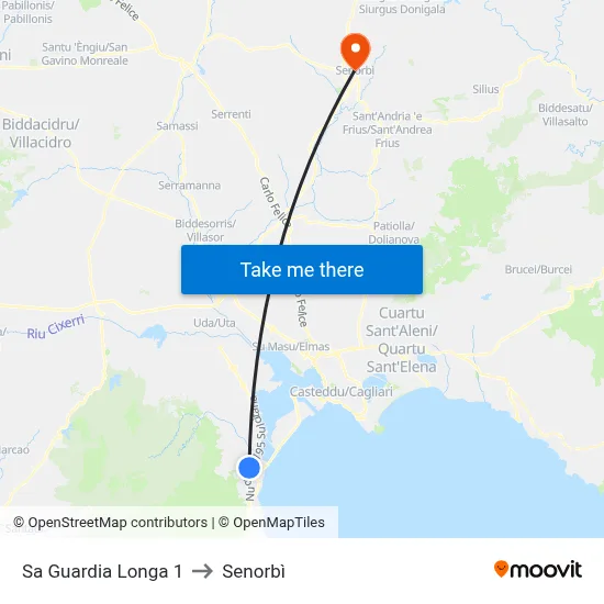 Sa Guardia Longa 1 to Senorbì map