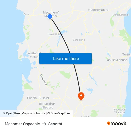 Macomer Hospital to Senorbì map