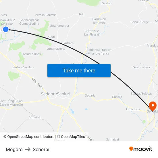Mogoro to Senorbì map