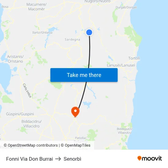 Fonni Via Don Burrai to Senorbì map