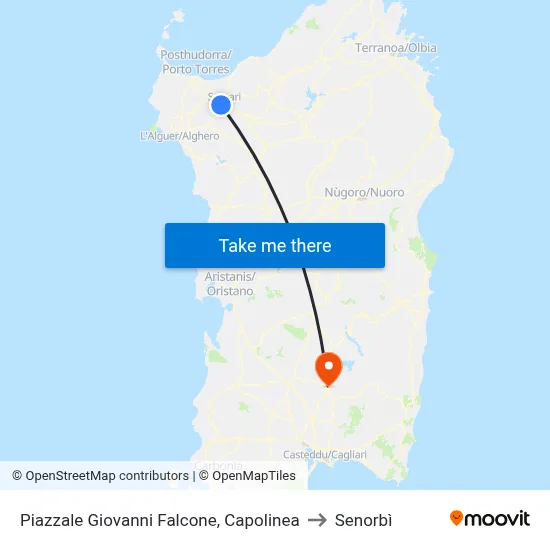 Giovanni Falcone Square Terminal to Senorbì map