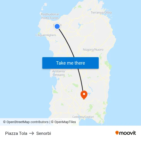 Tola Square to Senorbì map