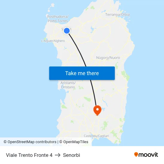 Viale Trento Front 4 to Senorbì map