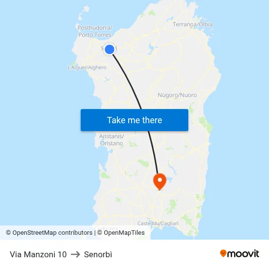 10 Manzoni Street to Senorbì map
