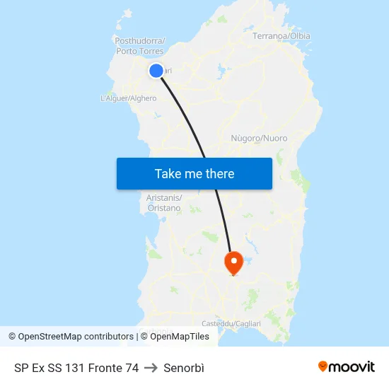 SP Ex SS 131 Opposite 74 to Senorbì map