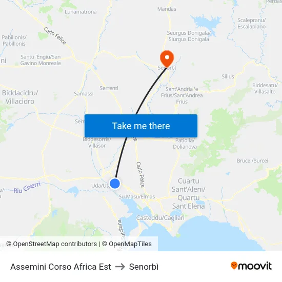 Assemini East Africa Avenue to Senorbì map
