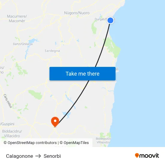 Cala Gonone to Senorbì map