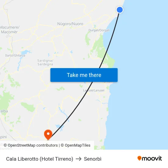 Cala Liberotto (Hotel Tirreno) to Senorbì map