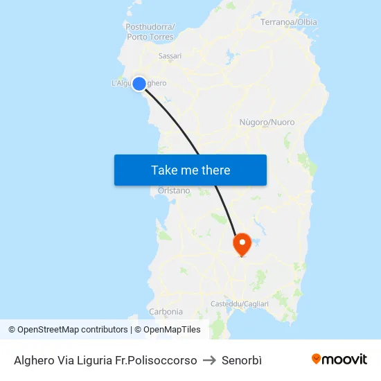 Via Liguria Emergency Services - Alghero to Senorbì map