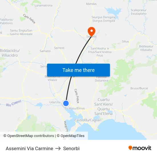 Assemini Via Carmine to Senorbì map