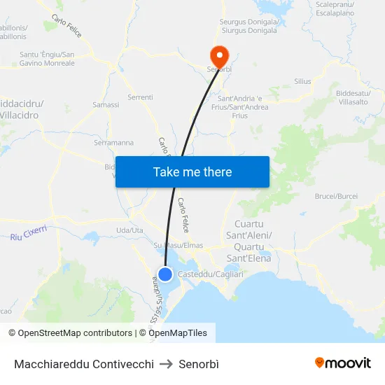 Macchiareddu Contivecchi to Senorbì map