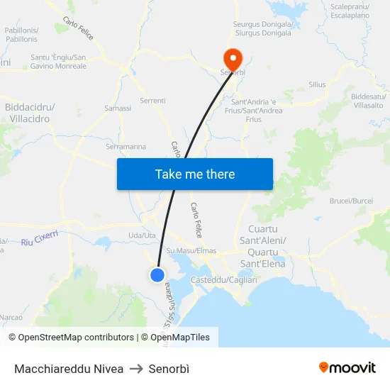 Macchiareddu Nivea to Senorbì map