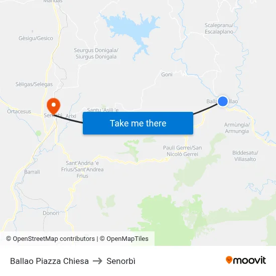 Ballao Church Square to Senorbì map