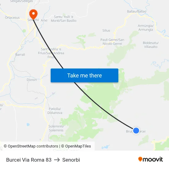 Burcei Via Roma 83 to Senorbì map