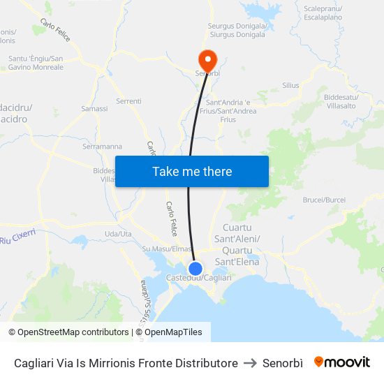 Cagliari Via Is Mirrionis Fronte Distributore to Senorbì map