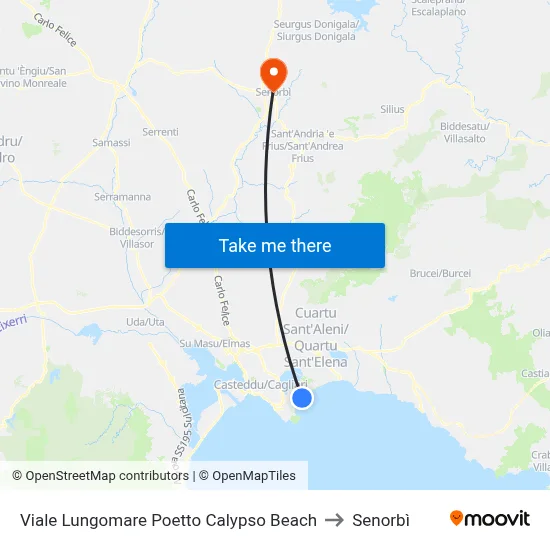 Poetto Waterfront Boulevard Calypso Beach to Senorbì map