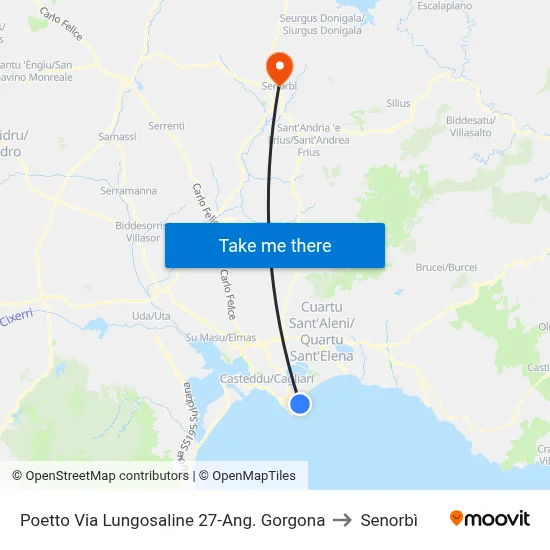 Poetto Lungosaline Street 27-Corner Gorgona to Senorbì map